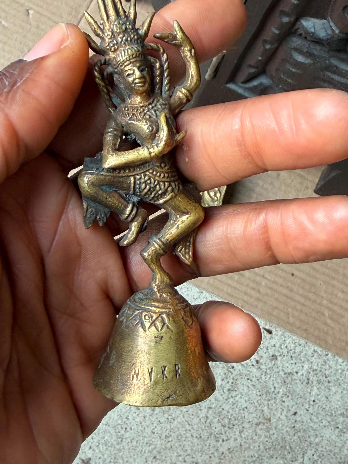 Vintage Brass Apsara Celestial Dancer Hand Bell & Relief Box Set
