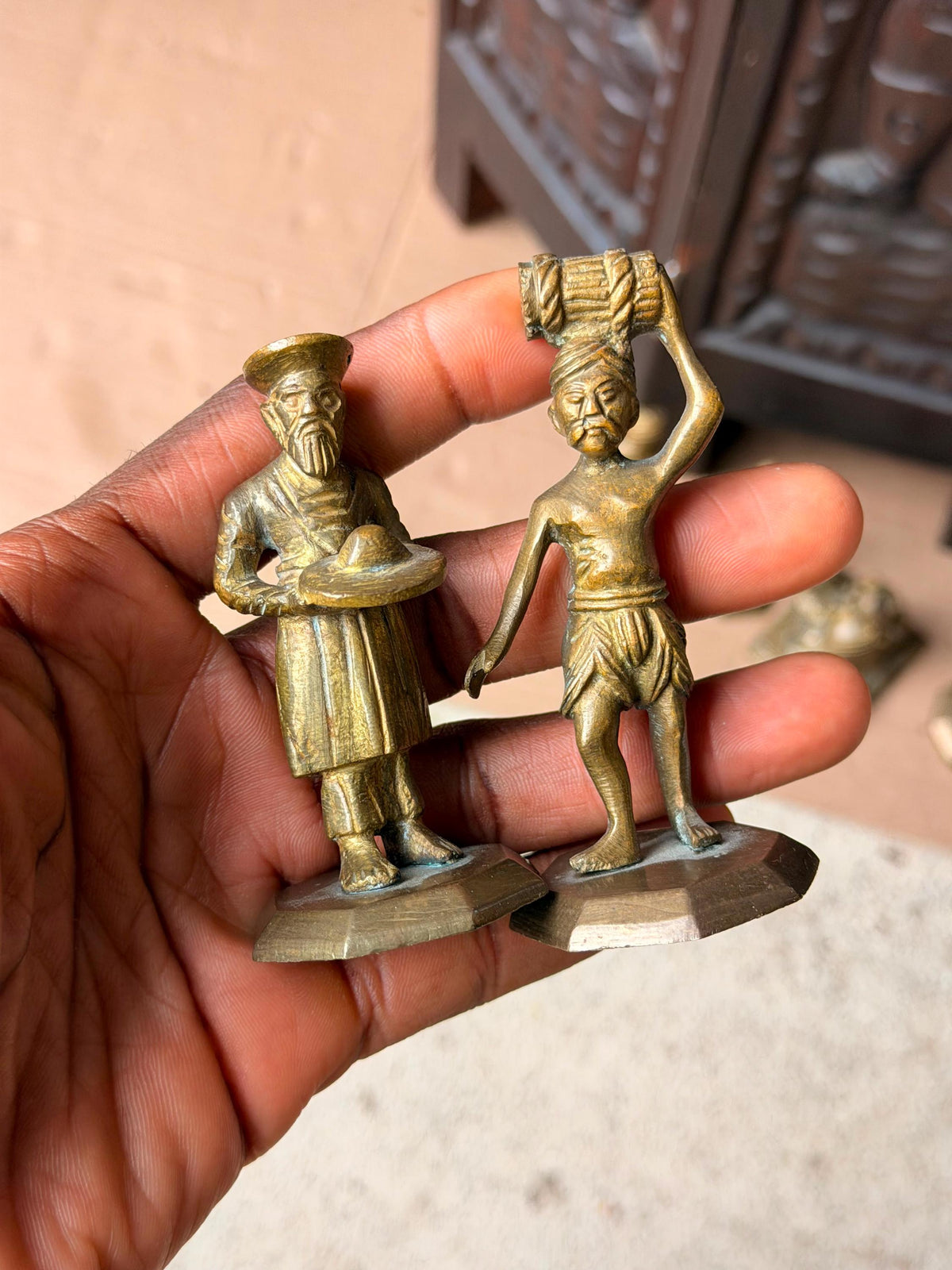 6 Vintage South Asian Brass Musician Figures Band Orchestra Sculptures Set