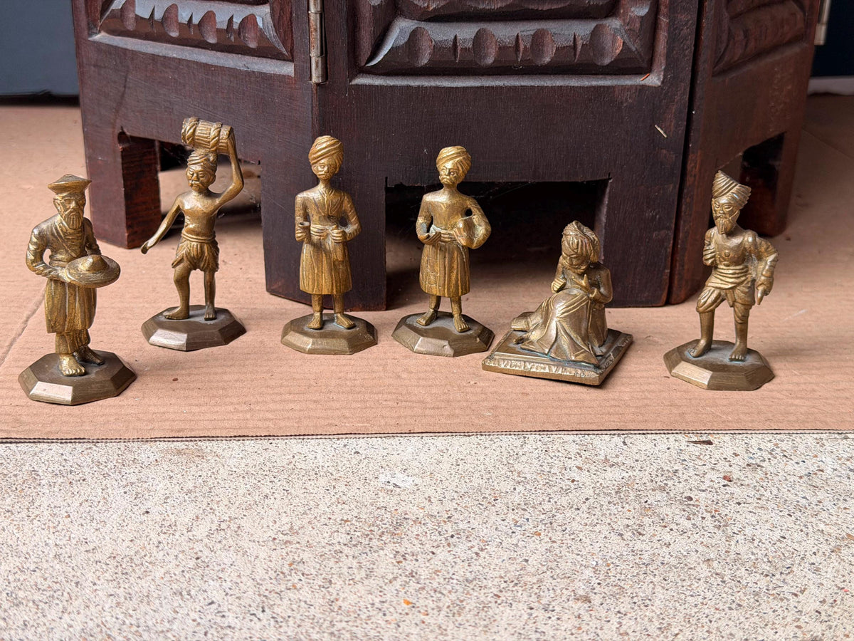6 Vintage South Asian Brass Musician Figures Band Orchestra Sculptures Set