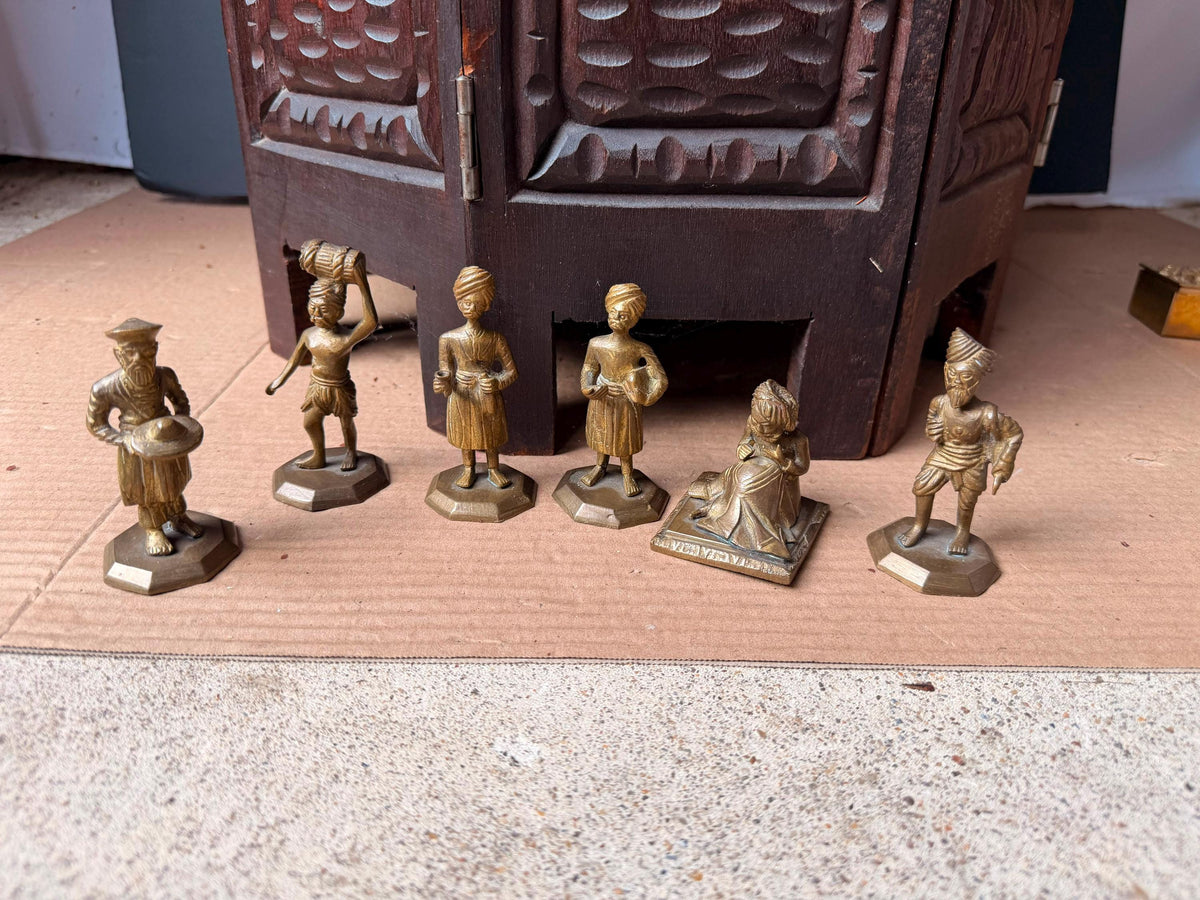 6 Vintage South Asian Brass Musician Figures Band Orchestra Sculptures Set
