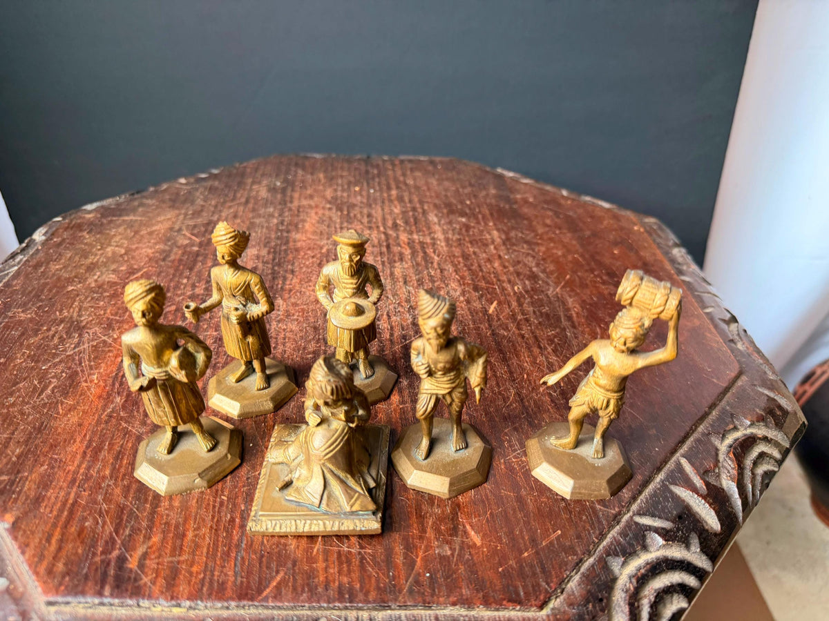 6 Vintage South Asian Brass Musician Figures Band Orchestra Sculptures Set