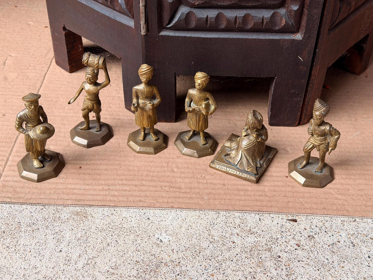 6 Vintage South Asian Brass Musician Figures Band Orchestra Sculptures Set