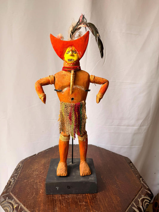 Vintage West Papua Asmat Carved Wood Ancestral Figure Tribal Statue on Stand