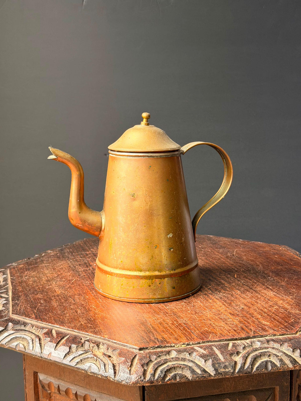 Vintage Copper Brass Coffee Pot Pitcher Middle Eastern Water Vessel 9"