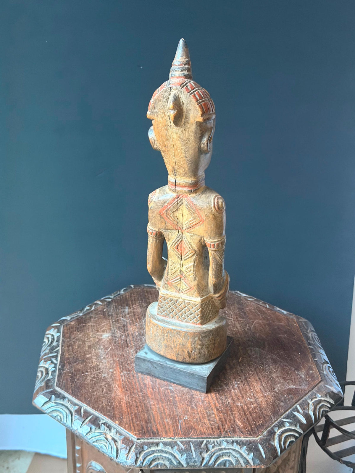 Lulua African Carved Wood Female Statue Red Scarification Figure 20" Congo