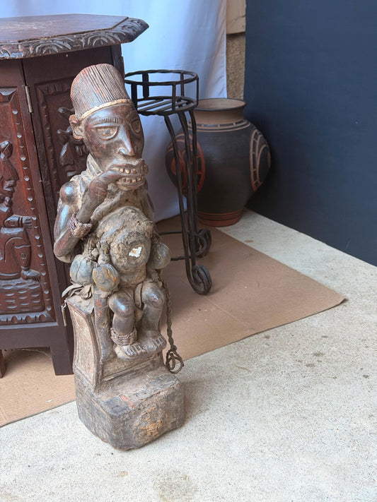 Kongo Yombe Wood Power Figure Nkisi Sculpture Ritual Bundles 22.5" Congo