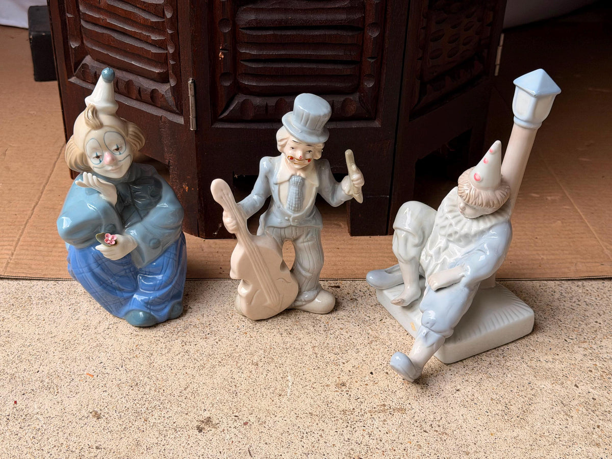 Vintage Porcelain Clown Figurines Set of 3 Porcelana De Cuernavaca Mexico