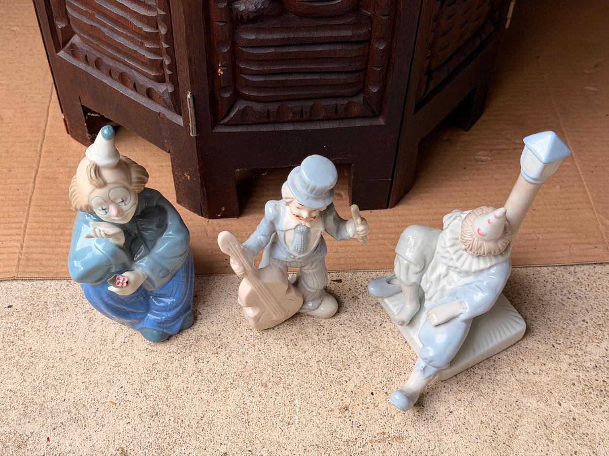Vintage Porcelain Clown Figurines Set of 3 Porcelana De Cuernavaca Mexico