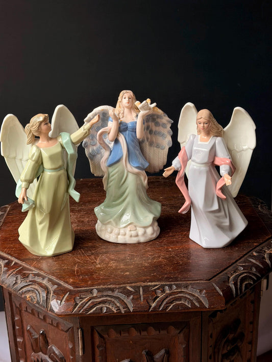 Vintage Porcelain Angel Figurines Set of 3 Pastel Seraphim Sculptures