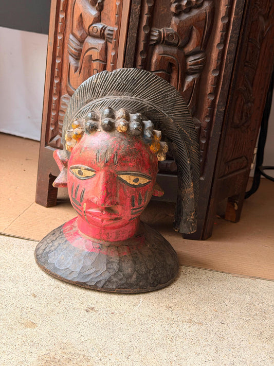Vintage Yoruba Egungun Hunters Headdress Carved Wood African Mask Crest 10.5"