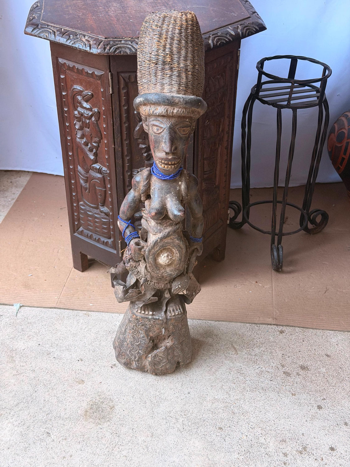 Vintage Kongo Yombe Nkisi Power Figure 25" African Carved Wood Fetish Statue