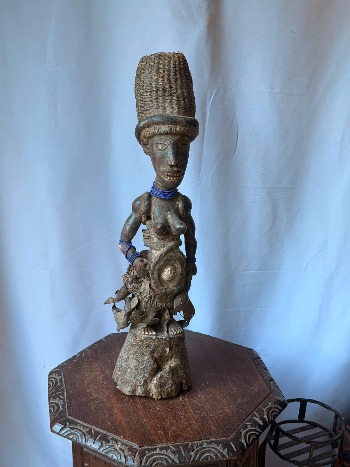 Vintage Kongo Yombe Nkisi Power Figure 25" African Carved Wood Fetish Statue
