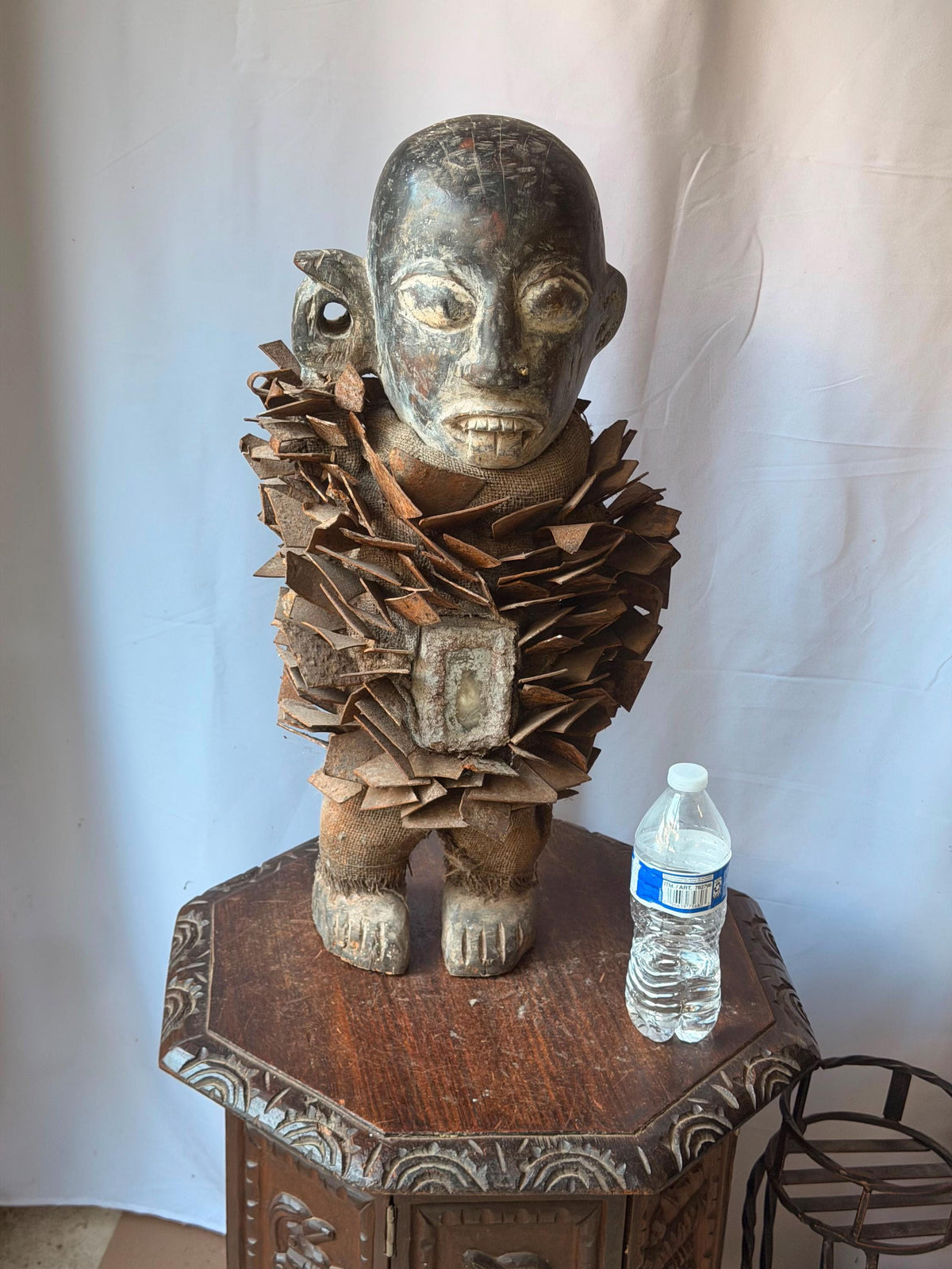 Vintage Kongo Nkisi Nkondi Power Figure Carved Wood Iron Blade Statue 23"