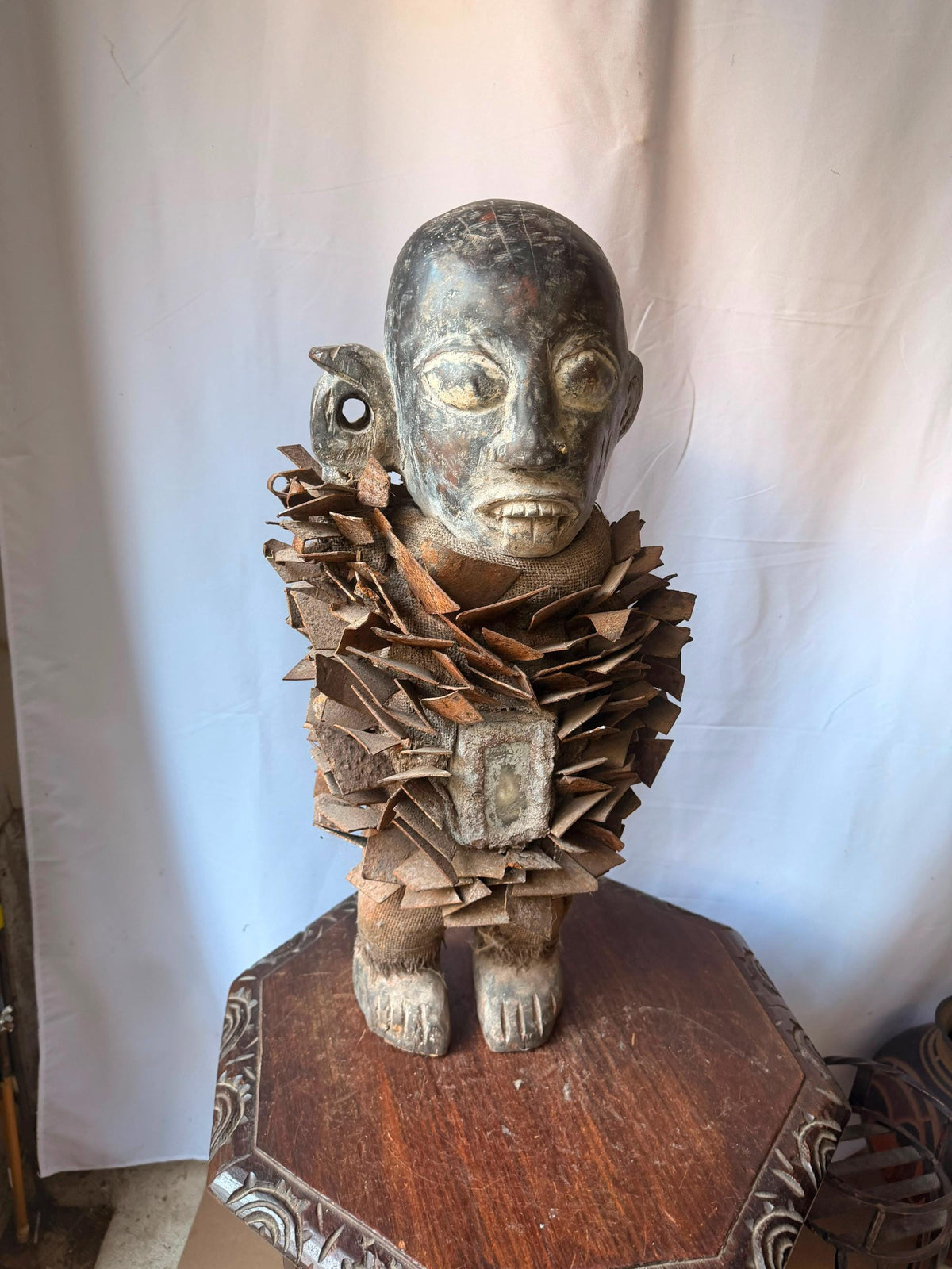 Vintage Kongo Nkisi Nkondi Power Figure Carved Wood Iron Blade Statue 23"