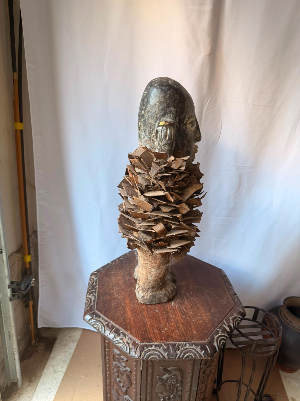 Vintage Kongo Nkisi Nkondi Power Figure Carved Wood Iron Blade Statue 23"