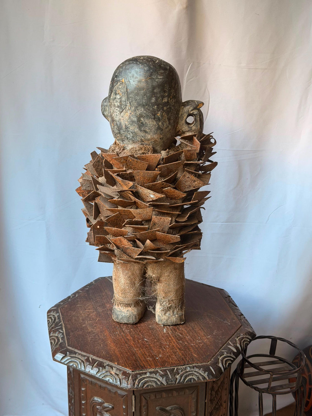 Vintage Kongo Nkisi Nkondi Power Figure Carved Wood Iron Blade Statue 23"