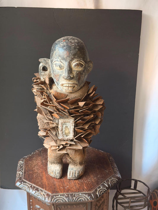 Vintage Kongo Nkisi Nkondi Power Figure Carved Wood Iron Blade Statue 23"