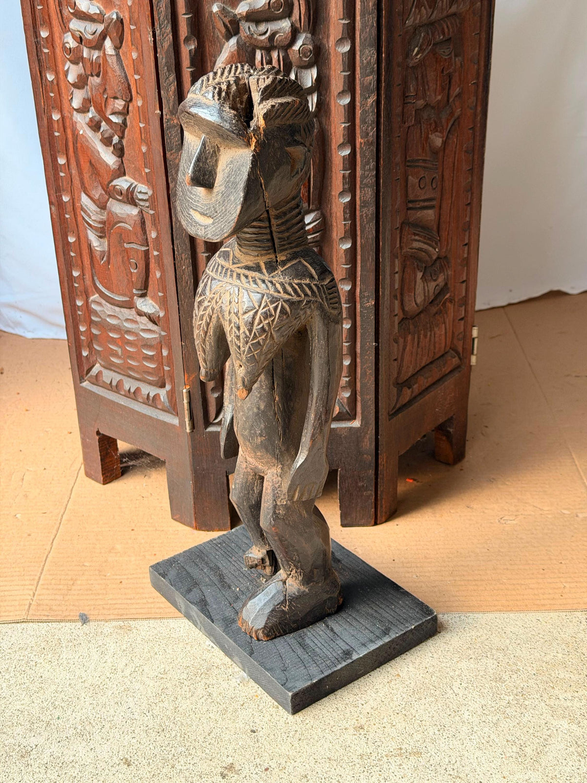 Toma Female Figure Carved Wood West African Folk Art Altar Sculpture 15.5"