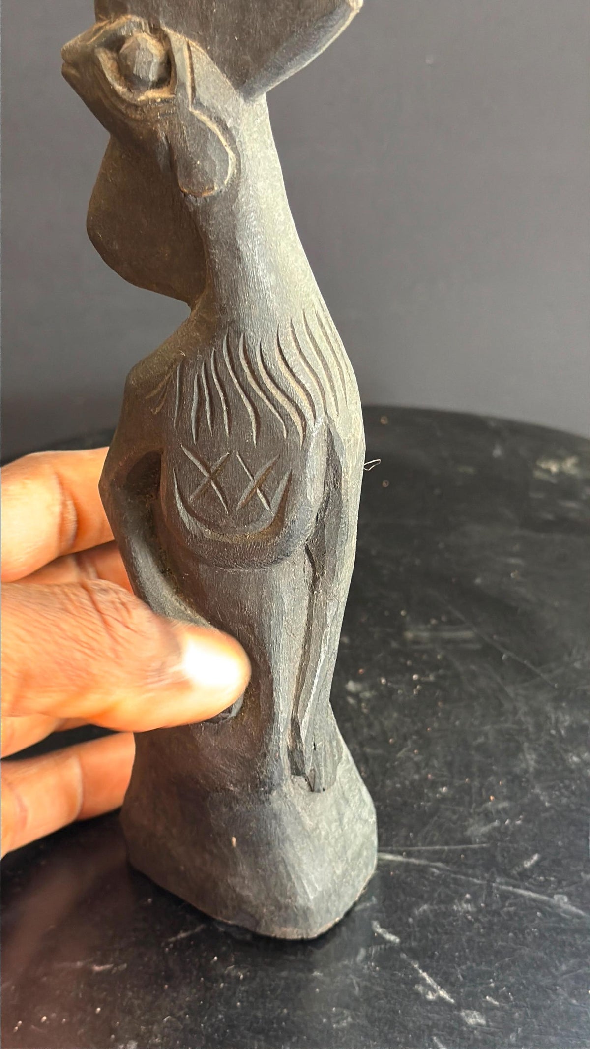 Vintage Folk Art Carved Wood Rooster Figurine Stylized Bird Statue 8 In