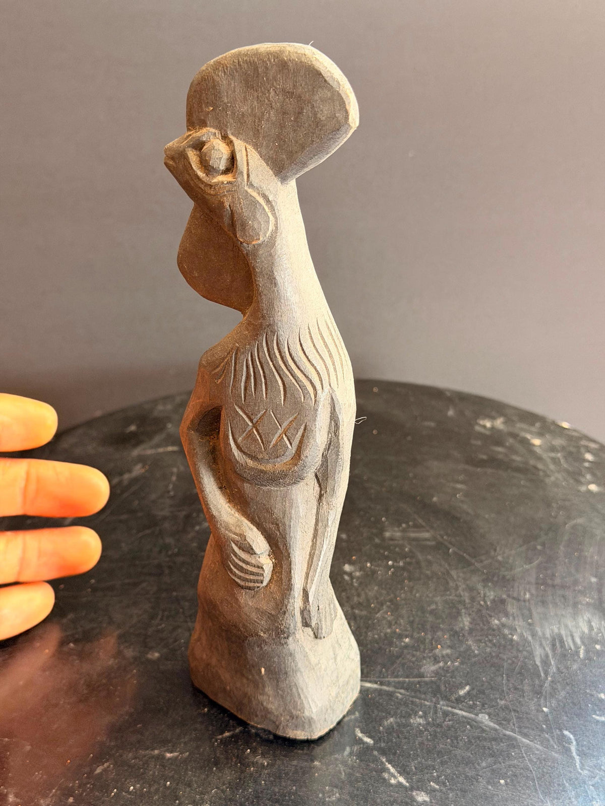 Vintage Folk Art Carved Wood Rooster Figurine Stylized Bird Statue 8 In