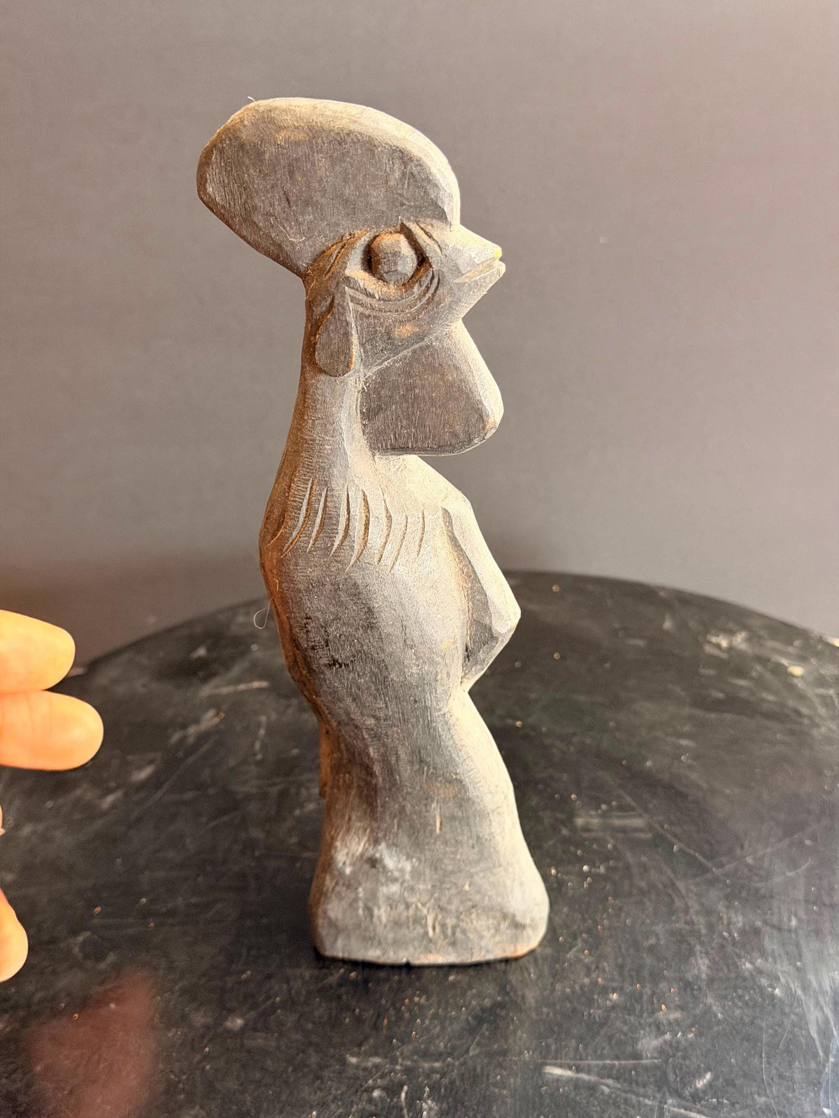 Vintage Folk Art Carved Wood Rooster Figurine Stylized Bird Statue 8 In