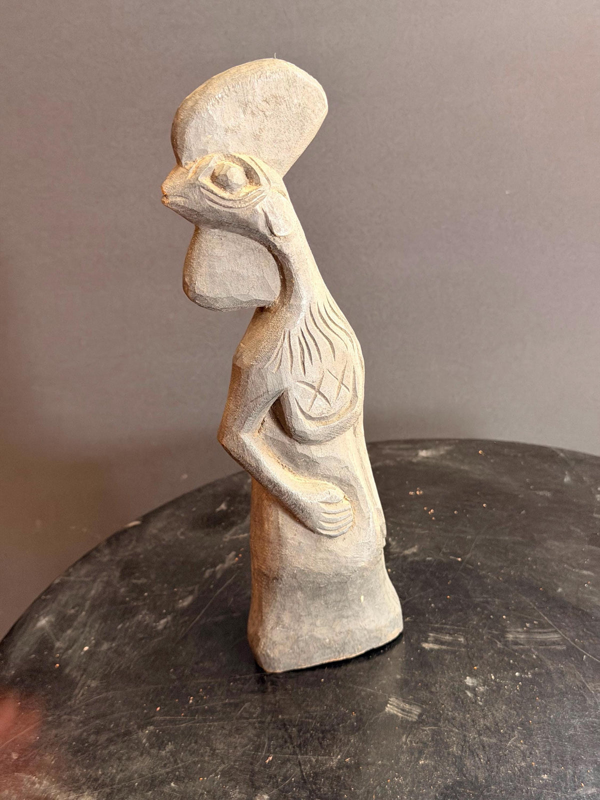 Vintage Folk Art Carved Wood Rooster Figurine Stylized Bird Statue 8 In