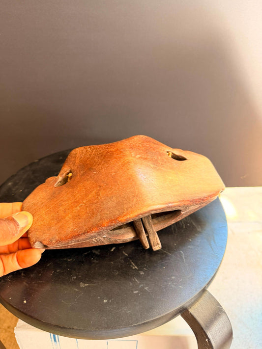 Vintage Wooden Livestock Bell Carved Wooden Clapper Hanging Cow Bell 9.5 In