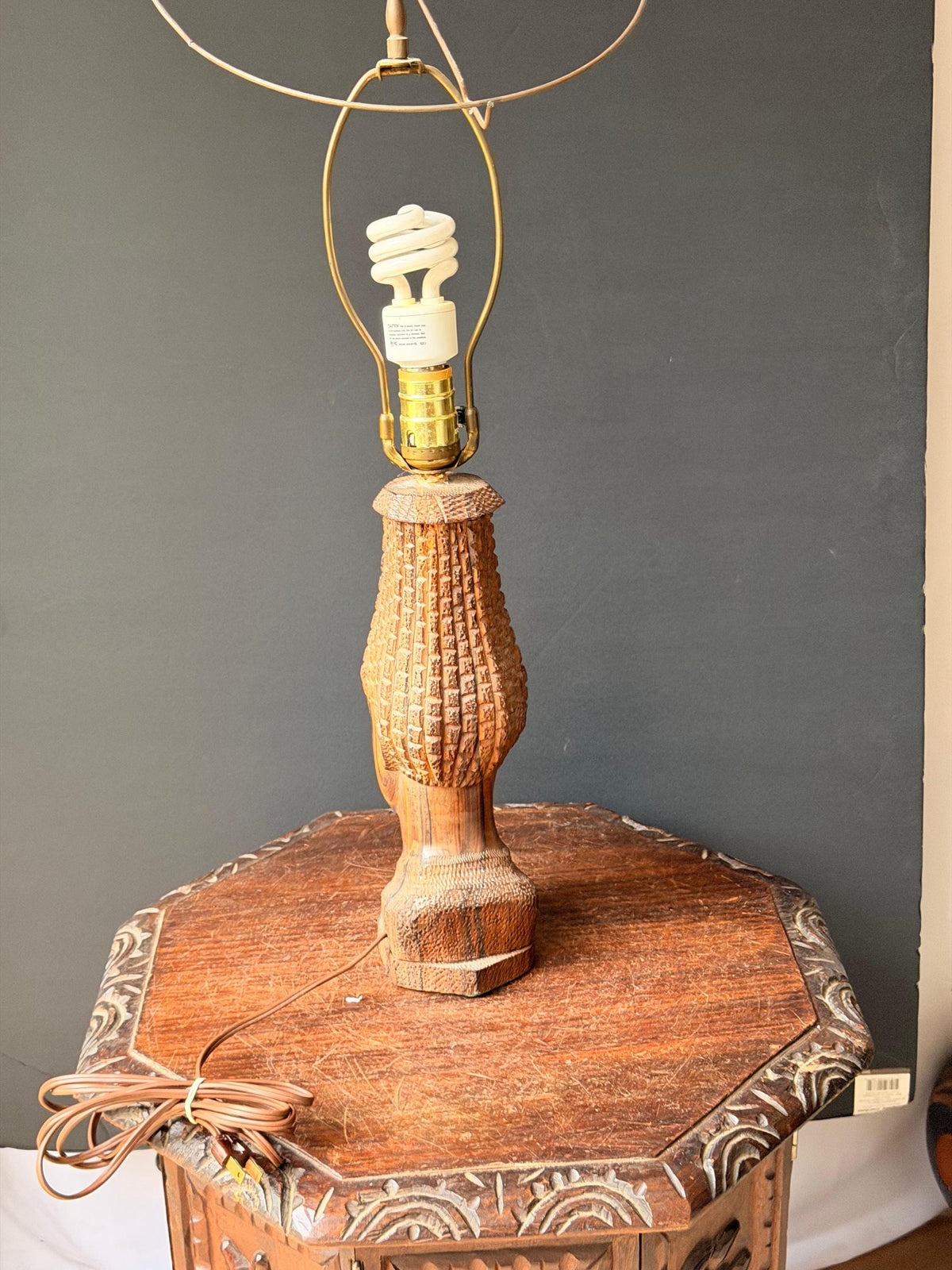 Vintage MCM Carved Hardwood Bust Table Lamp East African Sculptural Art 12.5"