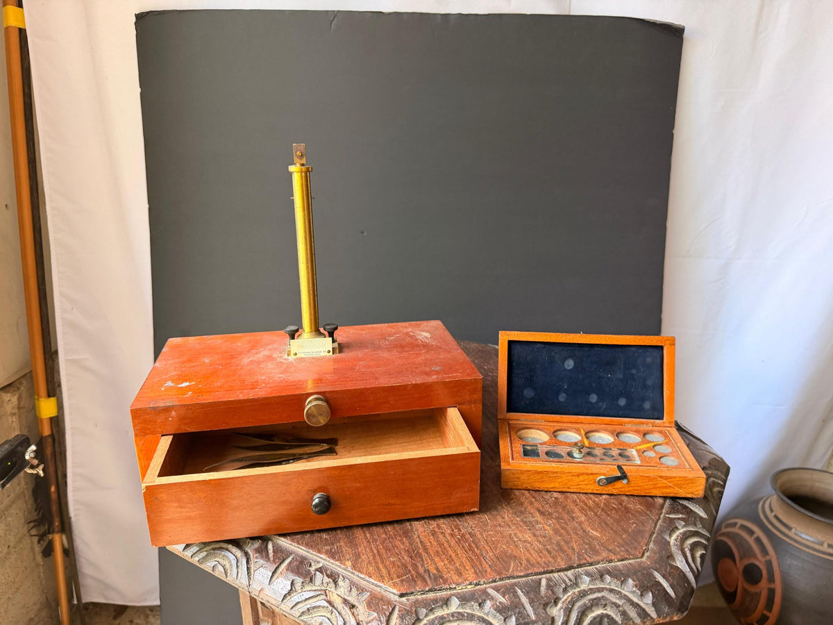 Antique Thompson Balance Co Denver Gold Assay Scale Base Wood Weight Case Set