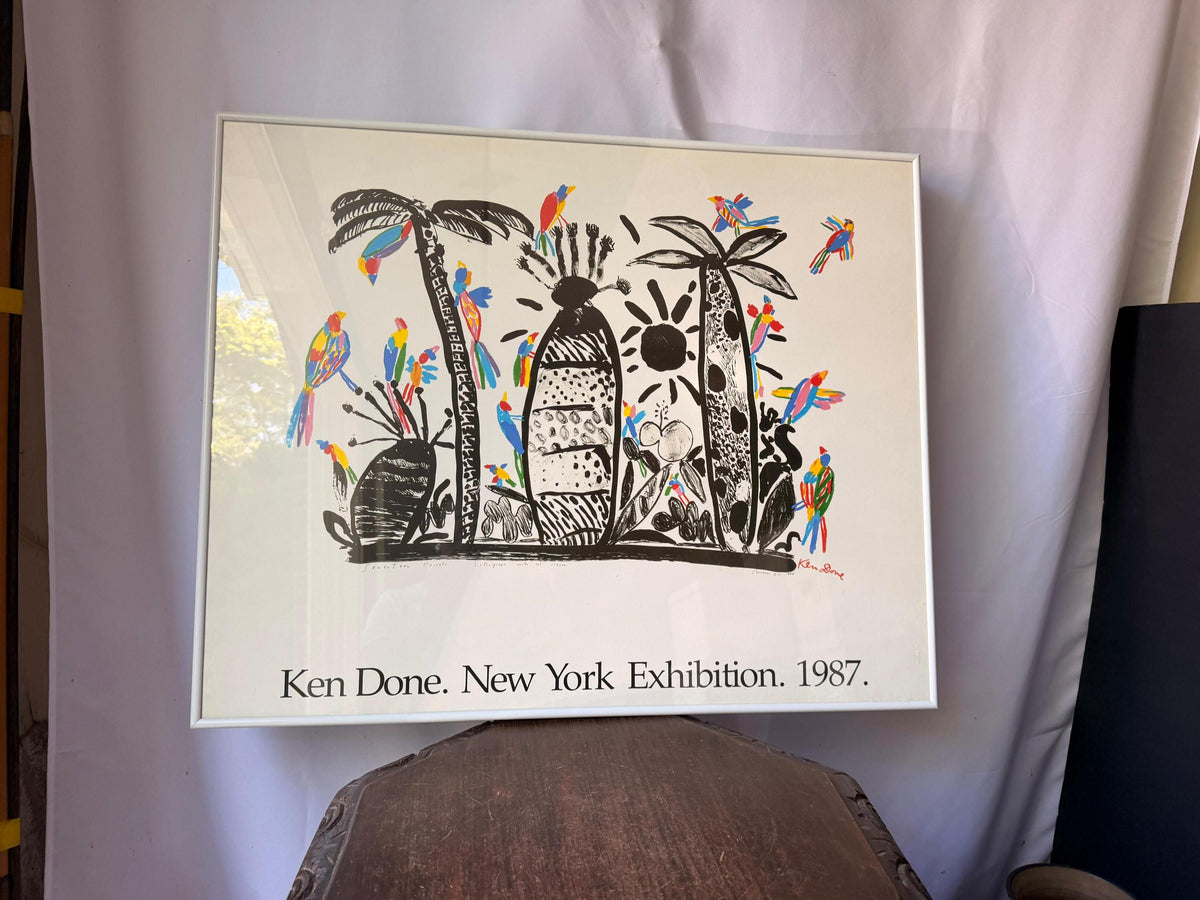 Vintage 1987 Ken Done New York Exhibition Poster Seventeen Parrots 30x24.5