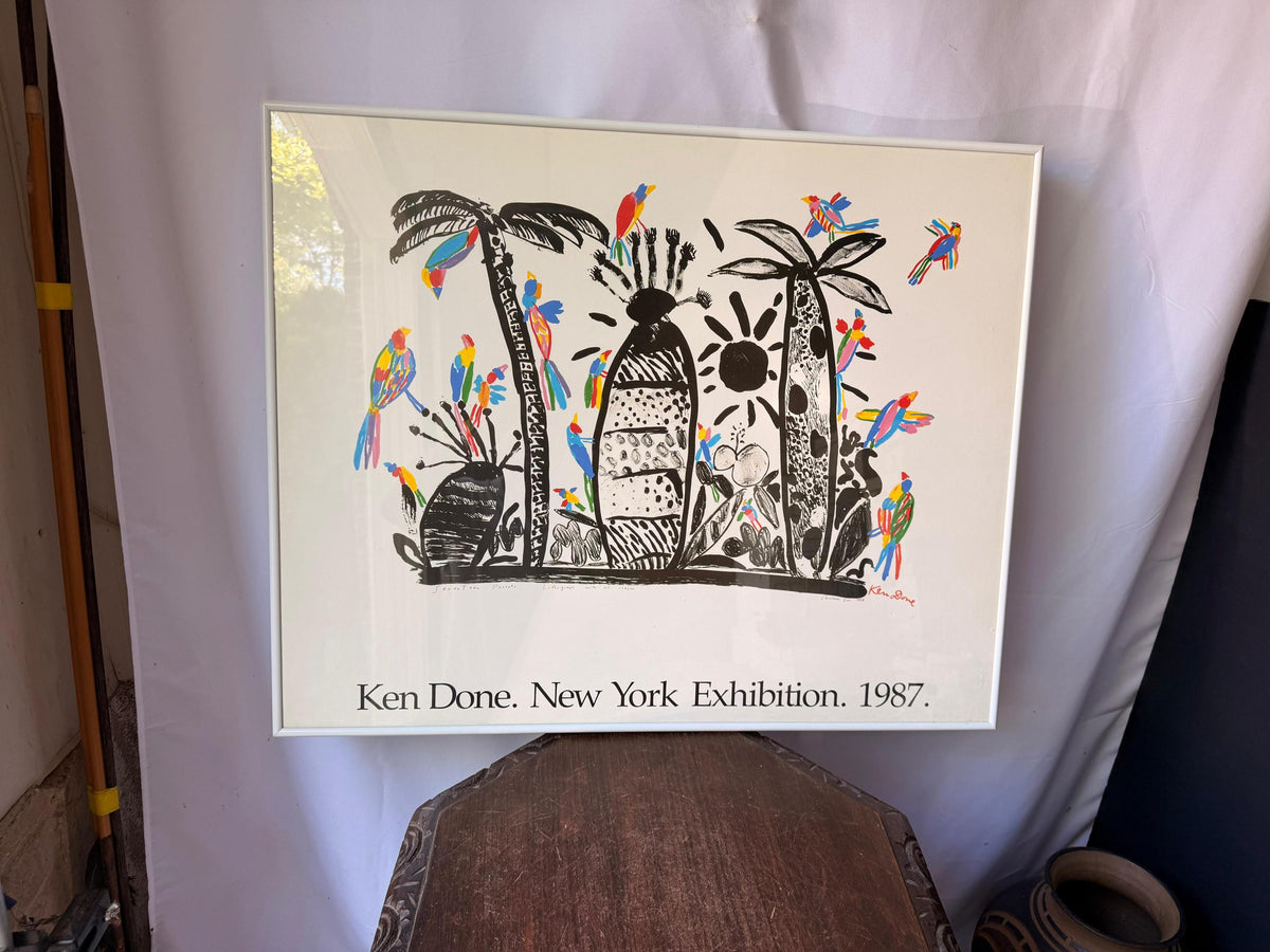 Vintage 1987 Ken Done New York Exhibition Poster Seventeen Parrots 30x24.5