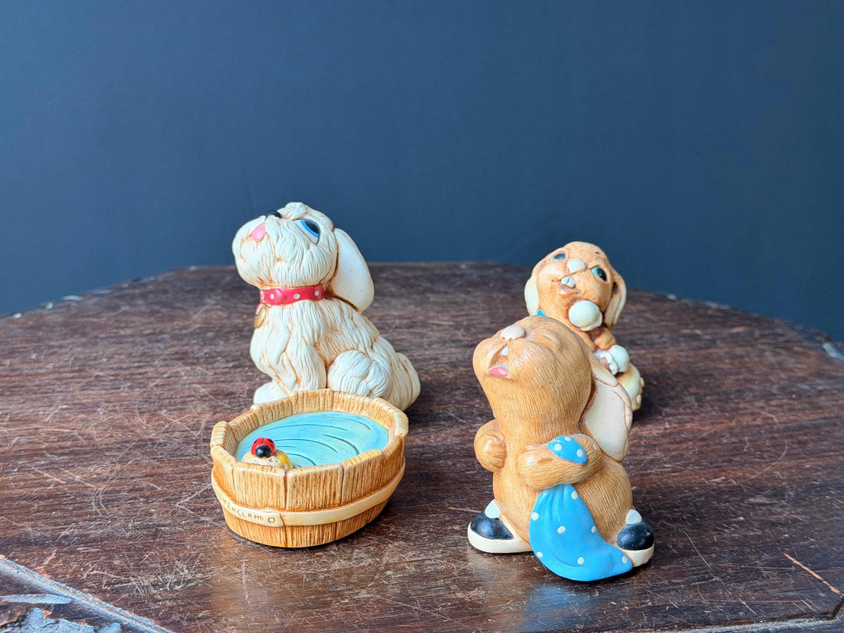 Vintage PenDelfin Stonecraft Figurine Set Tammy Dog Barney Rabbit Tub