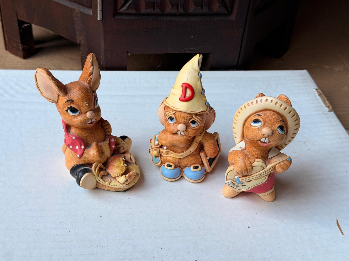 Vintage PenDelfin Stonecraft 3pc Set Nipper Euclid Rocky Rabbit Figurine