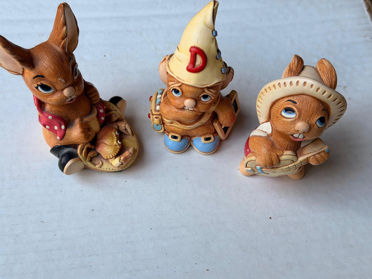 Vintage PenDelfin Stonecraft 3pc Set Nipper Euclid Rocky Rabbit Figurine
