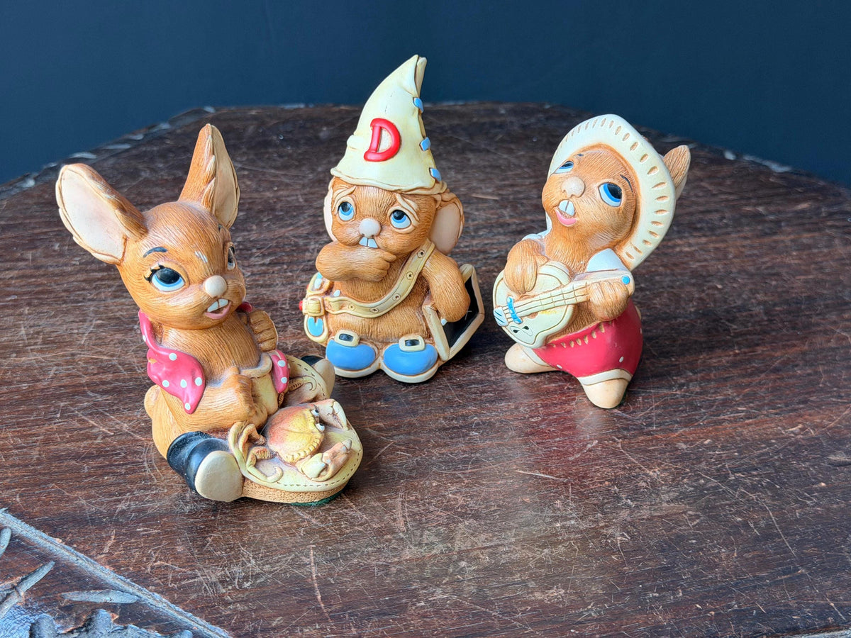 Vintage PenDelfin Stonecraft 3pc Set Nipper Euclid Rocky Rabbit Figurine