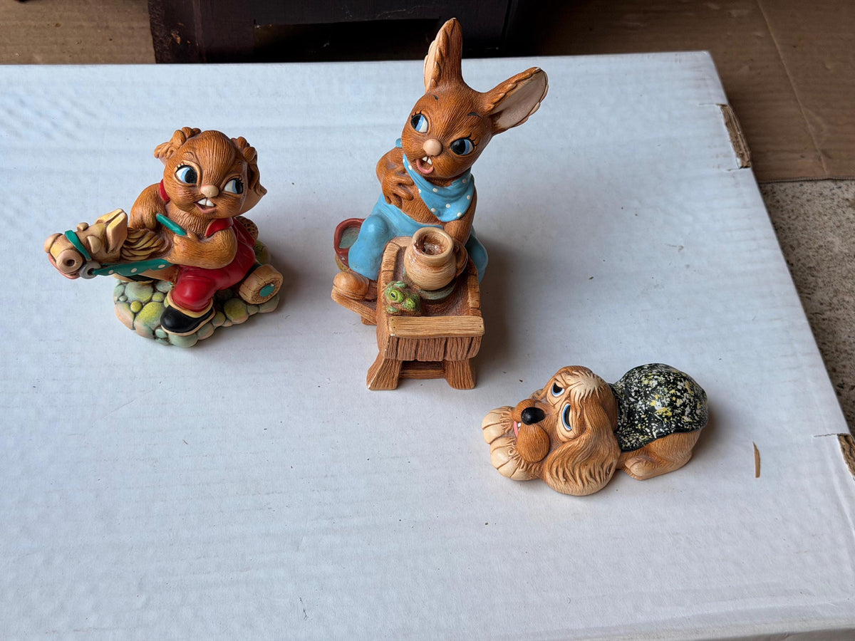Vintage PenDelfin Stonecraft 3pc Set Crocker Dobbin Pooch Figurine