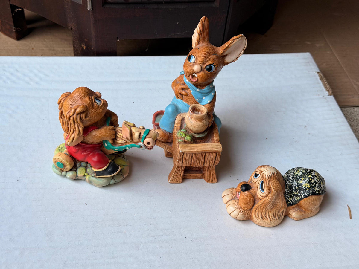Vintage PenDelfin Stonecraft 3pc Set Crocker Dobbin Pooch Figurine