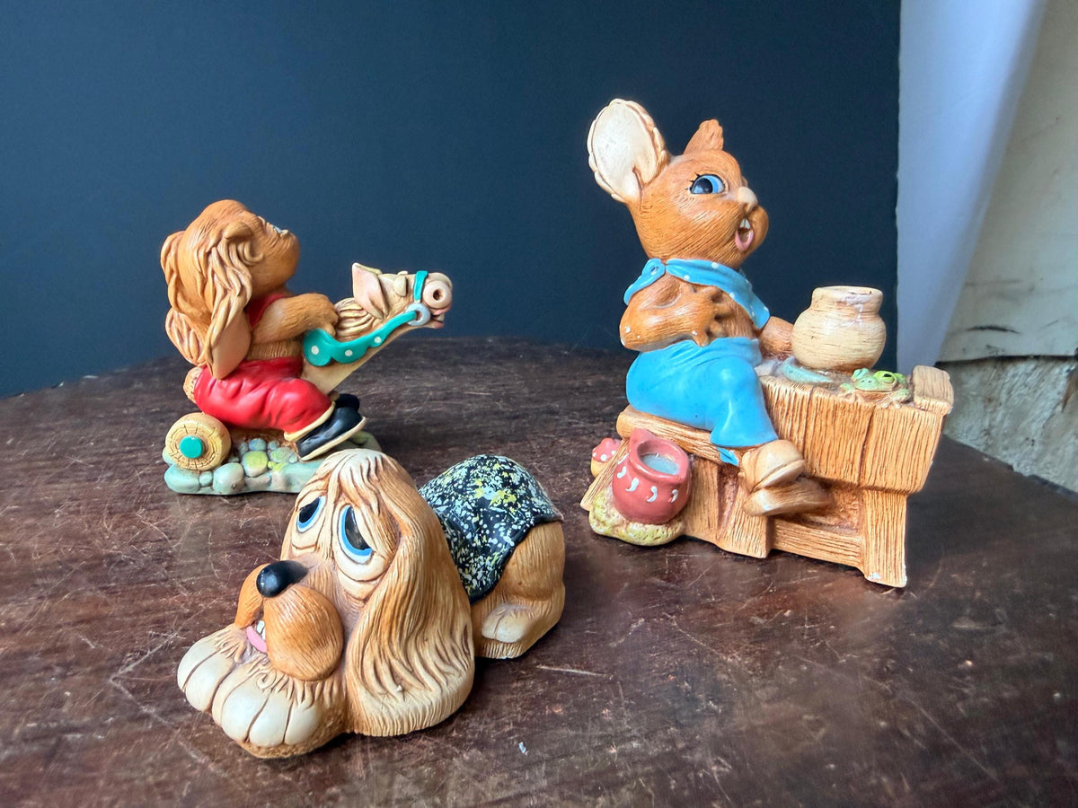 Vintage PenDelfin Stonecraft 3pc Set Crocker Dobbin Pooch Figurine