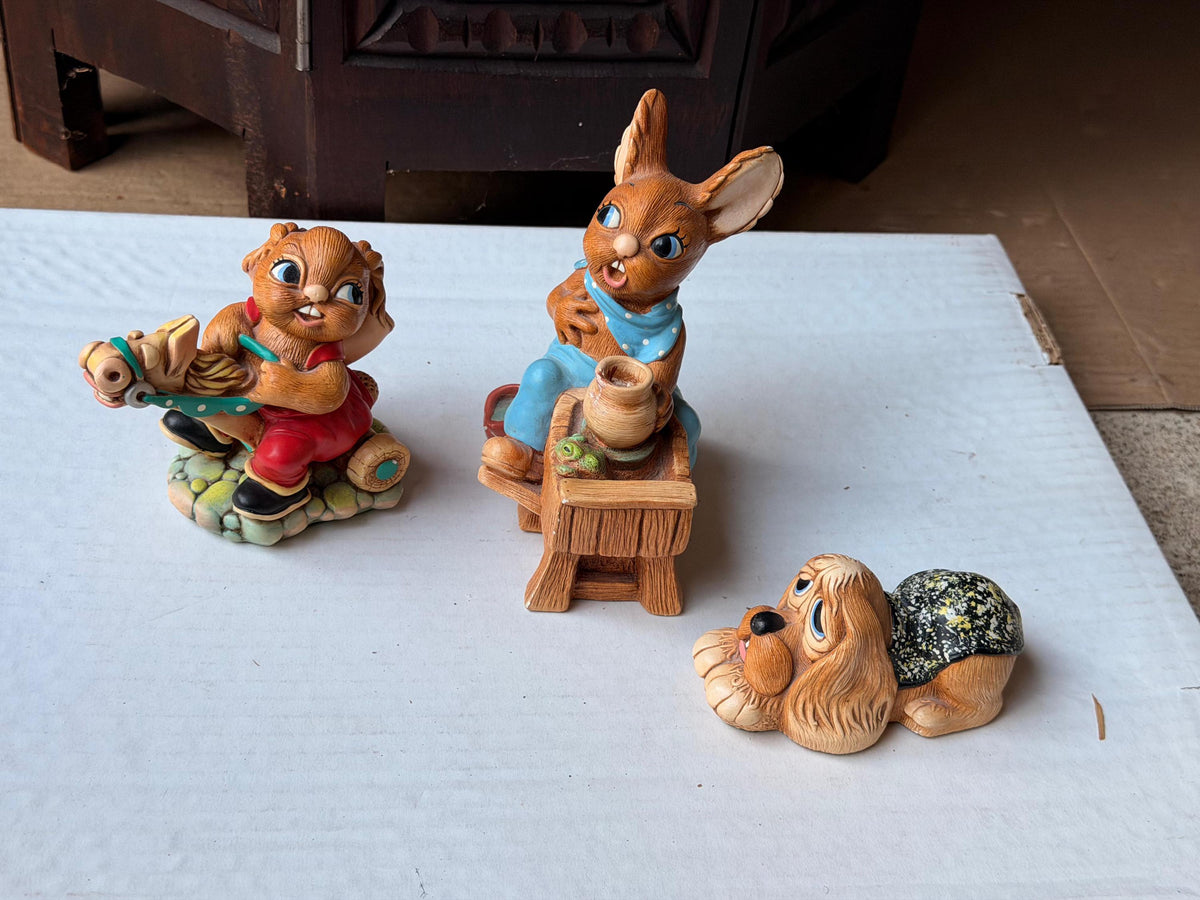 Vintage PenDelfin Stonecraft 3pc Set Crocker Dobbin Pooch Figurine
