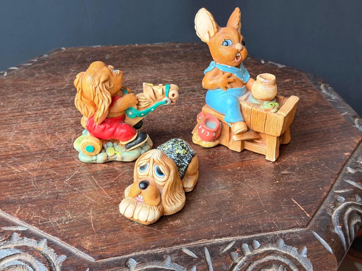 Vintage PenDelfin Stonecraft 3pc Set Crocker Dobbin Pooch Figurine