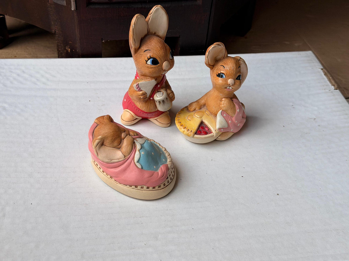 Vintage PenDelfin Stonecraft 3pc Set Muncher Pieface Poppet Rabbit