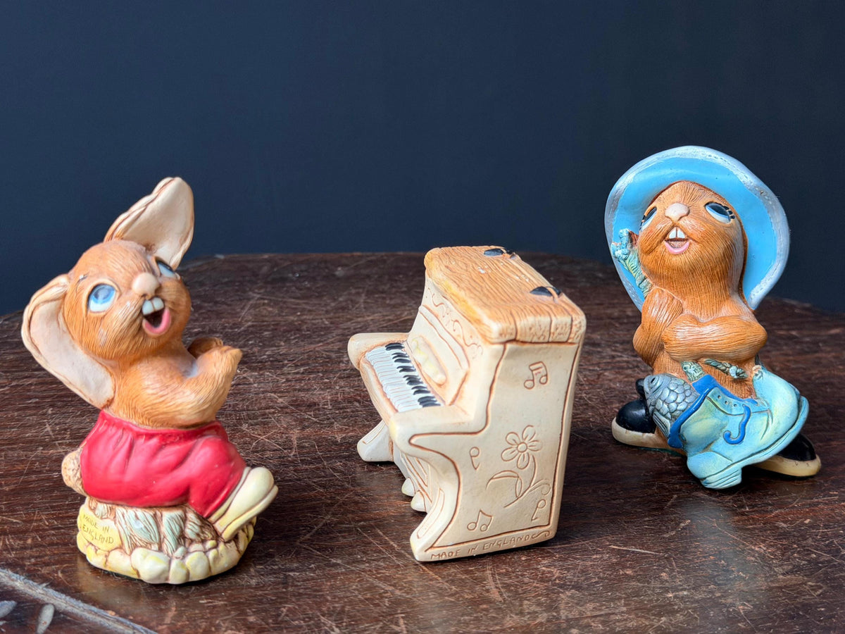 Vintage PenDelfin Stonecraft 3pc Set The Thumper Piano Whopper Rabbit