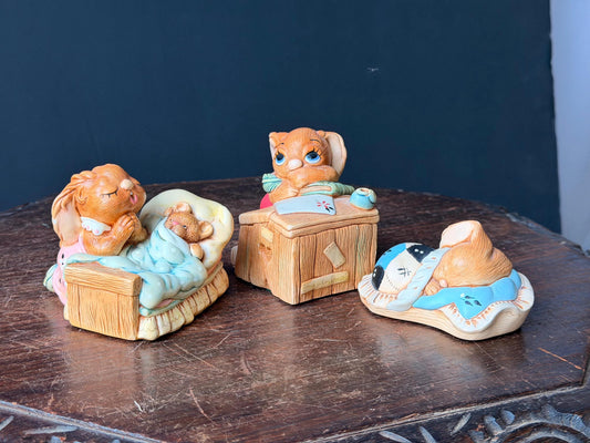 Vintage PenDelfin Stonecraft 3pc Set Boswell Snuggles Peeps Rabbit