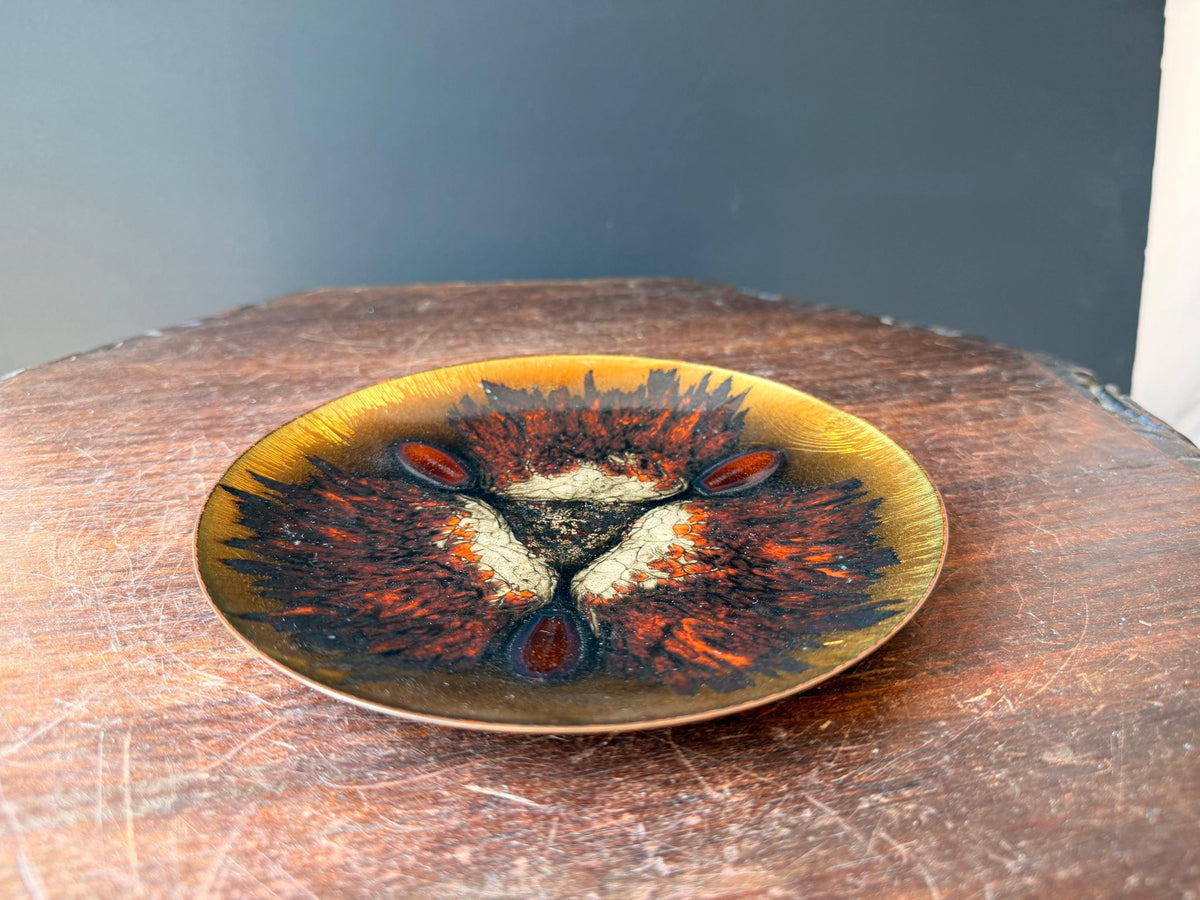 VTG Mid Century Enamel Copper Dish Bowl Edward Star Georg Jensen 7" MCM Tray
