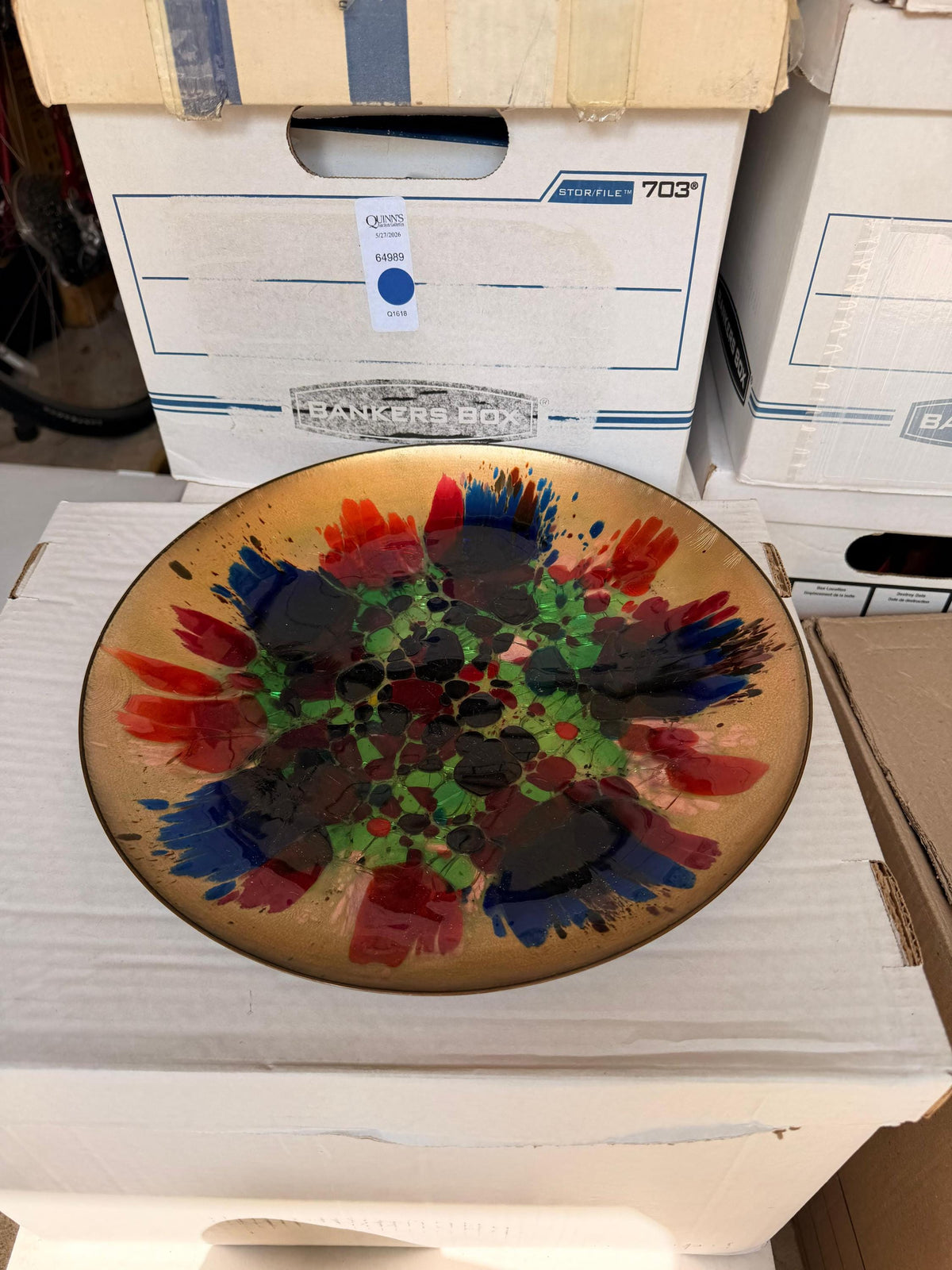 VTG Mid Century Enamel Copper Platter Large 12.5" Studio Art Bowl MCM Dish