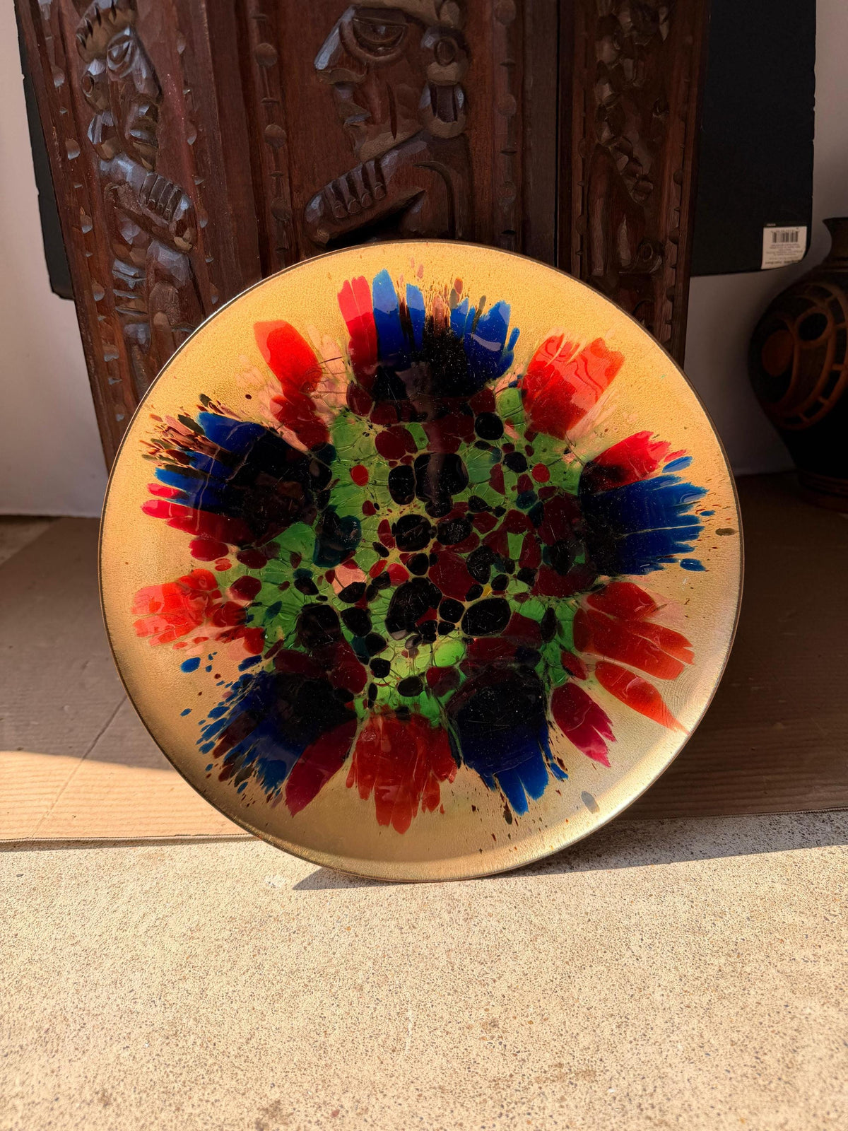 VTG Mid Century Enamel Copper Platter Large 12.5" Studio Art Bowl MCM Dish