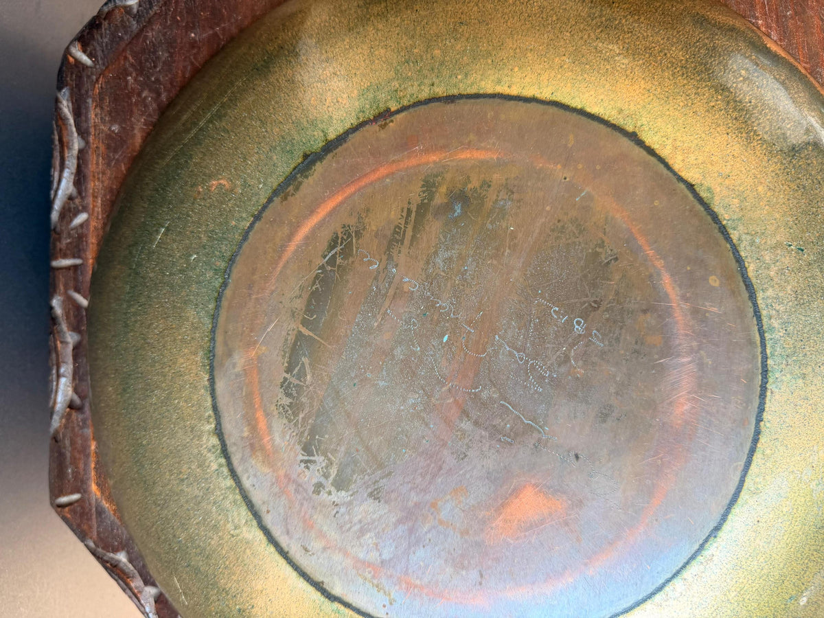 VTG Mid Century Enamel Copper Platter Large 12.5" Studio Art Bowl MCM Dish