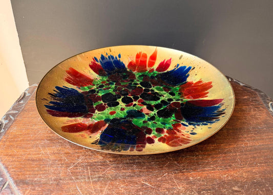 VTG Mid Century Enamel Copper Platter Large 12.5" Studio Art Bowl MCM Dish