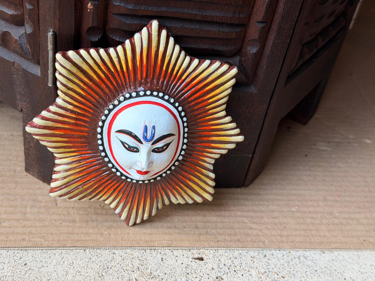 Hand Painted Sunburst Celestial Wall Plaque Folk Art Sun Medallion Accent 6.2"