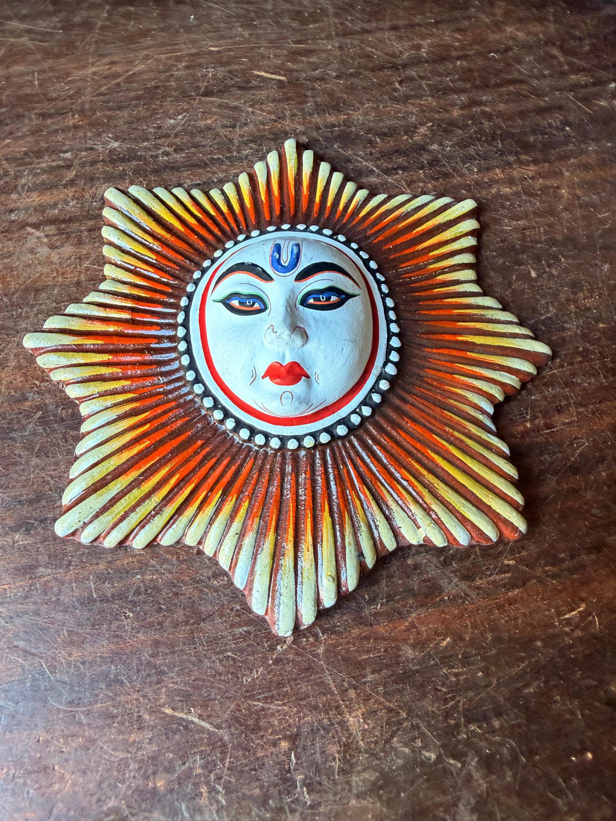 Hand Painted Sunburst Celestial Wall Plaque Folk Art Sun Medallion Accent 6.2"